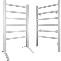 Costway 2-in-1 Electric Towel Warmer 100W Heater Drying Cloth Stand Towel Rack w/6 Bars in Silver