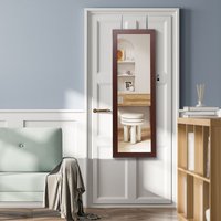 Costway Wall/Door Mounted Jewelry Armoire Organizer Full-length Mirror Storage Cabinet in Brown