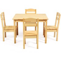 Costway Kids Table & 4 Chairs Set Activity Table Set Wooden Table Furniture in Natural