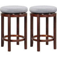 Costway Set of 2 Bar Stools Wooden Counter Height Chair 360° Swivel Kitchen Padded Seat in Grey