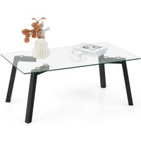 Costway Tempered Glass Coffee Table Rectangular Cocktail Snack Tea Table with Metal Leg in Clear