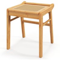 Costway Bamboo Vanity Stool Living Room Makeup Dressing Rattan Top Ottoman Footrest in Natural