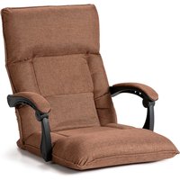 Costway Adjustable Floor Chair Gaming Floor Chair Lazy Sofa W/ Linkage Armrest in Dark Brown