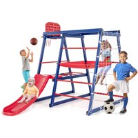 Gymax 7 In 1 Climbing Toys Heavy Duty Metal Jungle Gym Set With Slide in Blue