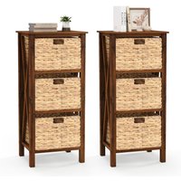 Costway Set of 2 Nightstand 3-Tier Sofa Side Table X-Shaped 3-Drawer End Table in Brown