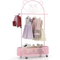 Costway Kid Clothes Rack Home Freestanding Clothes Rack on Wheels-Pink in Pink