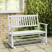Costway 2 Seats Outdoor Glider Bench Poplar Wood Patio Swing Glider Loveseat Chair with Armrests in White