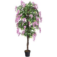 Costway 180cm Realistic Artificial Wistera Flower Tree Fake Greenery Plants Potted Plant in Light Red