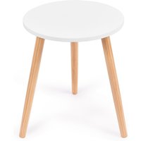 Costway Round Compact Coffee End Table Small Side Desk w/ Natural Wood Legs Modern Style in White