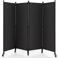 Costway 4 Panel Room Divider on Wheels Rolling Privacy Screens Portable Freestanding in Dark Grey