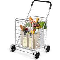 Gymax Folding Shopping Cart 83L Utility Grocery Rolling Cart Basket in Silver