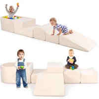 Costway 5-Piece Climb & Crawl Playset Soft Climbing Blocks with Ball Pit Beige