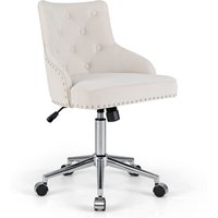 Costway Upholstered Home Office Chair 360° Swivel Reception Chair w/ Wheels in Beige