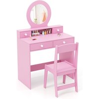 Vanity Set Princess Makeup Dressing Desk & Chair Set w Mirror