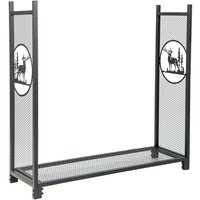 Costway Firewood Rack Stand Heavy-Duty Log Rack Holder Mesh Sides Fireplace Wood Storage in Black
