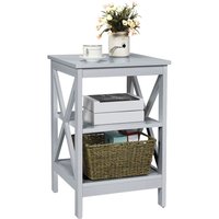 Costway 3-Tier Nightstand Side Table X-Design End Table Bed Side Table in Grey