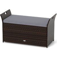 Costway Storage Bench Outdoor Bench with Hand-woven PE Rattan Wicker in Grey