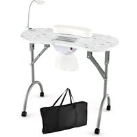 Costway Folding Manicure Nail Table with Electric Dust Collector & Wheels in White