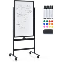 Costway Double-Sided Magnetic Rolling Erase Board Mobile Whiteboard W/ Marker in Black