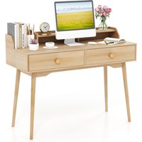 Gymax Writing Desk With Hutch 2 Drawers & Monitor Stand Office Workstation in Beige