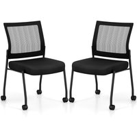 Set 2 Stackable Office Reception Chairs On Wheels Mesh Back
