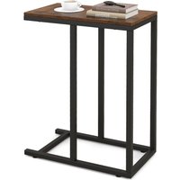 Gymax C-Shaped End Table 64cm High Side Table TV Tray Table with Metal Frame in Brown