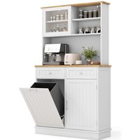 Gymax Kitchen Pantry Cabinet 70L Tilt Out Trash Cabinet With Hutch Sideboard in White