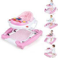 Gymax 6 in 1 Baby Walker Activity Center With Adjustable Height & Music Tray in Pink