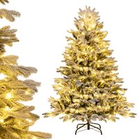 146 CM Pre Lit Flocked Christmas Tree 688 Tips & 200 LED Lights Xmas Decor Tree