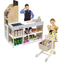 Gymax Pretend Play Supermarket Grocery Store With Chalkboard & Shopping Cart