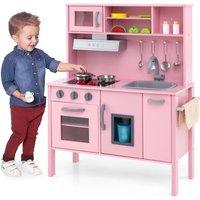 Gymax Kids Play Kitchen Set With Play Sink Ice Maker Accessories & Sounds in Pink