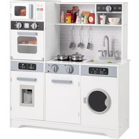 Gymax Kids Toy Kitchen Pretend Cooking Utensils Playset With Sounds & Lights in White