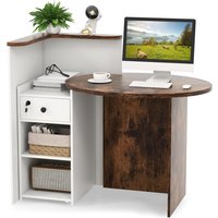 Gymax Counter Desk Reception Desk With Lockable Drawer & Adjustable Shelf in Brown