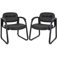 Gymax 2 Pack Office Guest Chair With Padded Armrests Upholstered Back & Seat in Black