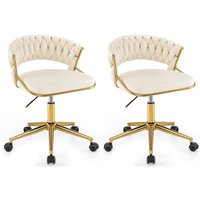 Gymax Office Chair Hand-woven Vanity Chair With Swivel & Adjustable Height in Beige
