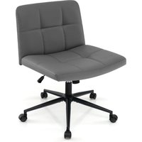 Gymax Upholstered Cross Leg Office Chair Oversized Vanity Chair With Wheels in Grey