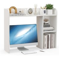 Gymax Countertop Bookshelf 3-Tier Open Display Rack With Shelves & Hutch in White