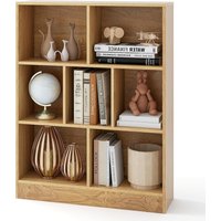 Gymax 3-Tier Bookshelf 7-Cube Display Shelf Freestanding Storage Organizer in Natural