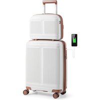 Gymax 2Pcs Luggage Set 20" Carry-on Suitcase 14" Cosmetic Case With USB Port in White
