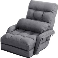 Gymax Folding Lazy Sofa Floor Padded Gaming Chair With Armrests & Pillow Grey