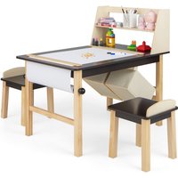 Gymax Kids Table & Chair Set Of 3 Wooden Toddler Drawing Art Desk Brown in Dark Brown
