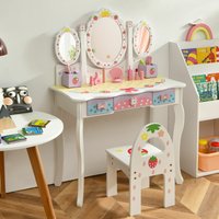 Vanity Table Set Chair Detachable Tri Folding Mirror Drawers