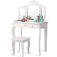 Vanity Table & Stool Set Detachable Mirror & Large Drawer