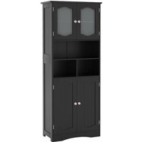 Gymax Freestanding Bathroom Tall Cabinet With Glass Doors Adjustable Shelves in Black
