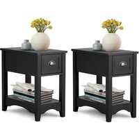Gymax 2 Pack Retro Side Table Nightstand End Table With 1 Drawer & Solid Wood Legs in Black