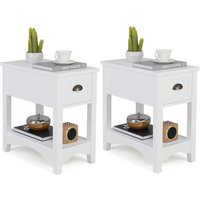 Gymax 2 Pack Retro Side Table Nightstand End Table With 1 Drawer & Solid Wood Legs in White