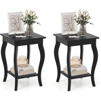 Gymax Set of 2 End Tables 2-Tier Accent Table Shelf with Elegant Curved Legs in Black