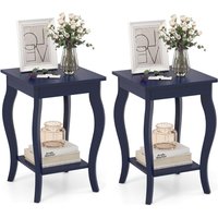 Gymax Set of 2 End Tables 2-Tier Accent Table Shelf with Elegant Curved Legs in Blue