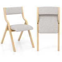 Gymax Folding Dining Chair Set of 2 Upholstered Accent Chair Wood Frame in Grey
