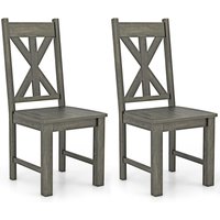 Gymax Wooden Dining Chairs Set of 2 Side Chairs Hollowed Backrest Wood Legs in Grey
